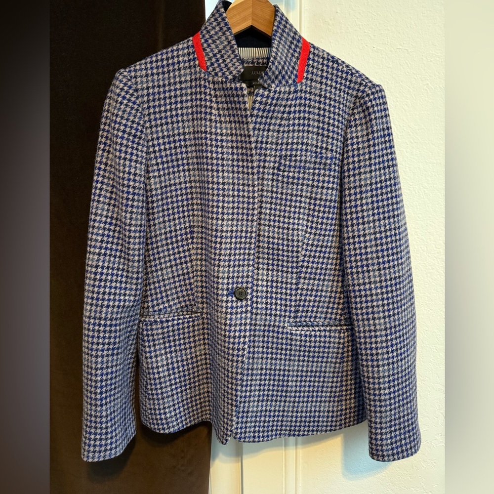 J.Crew Regent Blazer Houndstooth Wool Blue and White